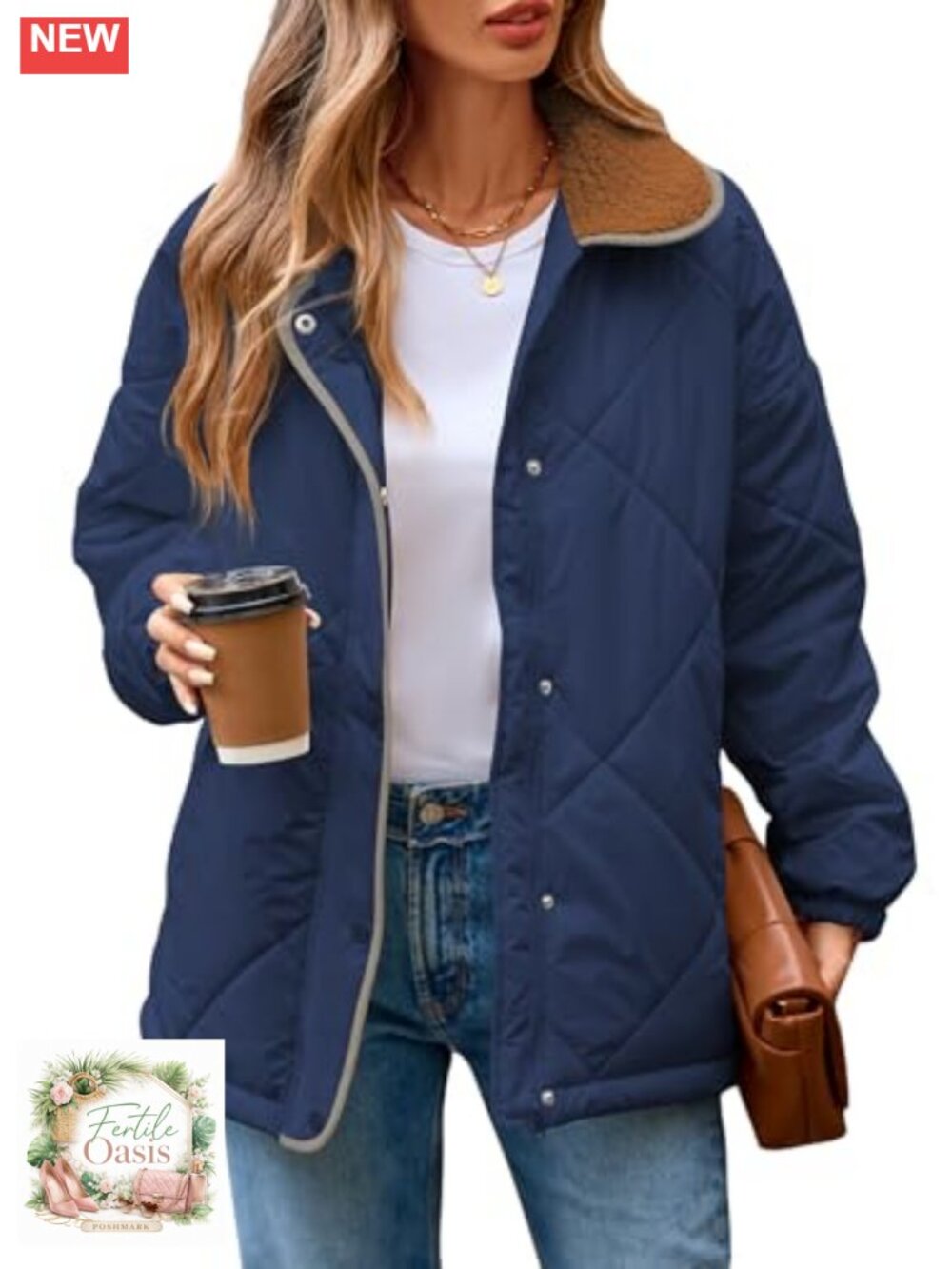 Women's Quilted Puffer Jacket Zip Up Snap Button Padded Coat